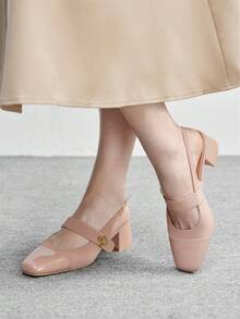 CUCCOO BIZCHIC Women's Classic Low Heel Slingback Flats, Black Spring Shoes - Dusty Pink - View 5