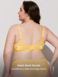 LUVLETTE Plus  Woman Lingerie Full Coverage Support&Breathable Underwire Sexy Unlined Sheer Minimizer Yellow Lace Bra - Yellow - View 2