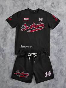 Manfinity ZONE917 男士修身套装：圆领短袖 T 恤和短裤，简约时尚，适合夏季 - 彩色 - 查看 1