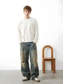 GENIUS ODE 男士街头风哥特字母印花宽松短款T恤 - 米色 - 查看 1