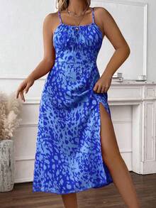 SHEIN Clasi 女士大码梭织休闲连衣裙，适合新年、情人节、感恩节、圣诞节、复活节、派对、除夕夜、圣诞派对、圣诞装饰、圣诞家居服、家庭春假等场合。 - 藍色 - 查看 5