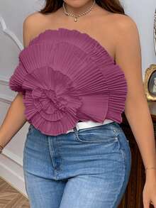 SHEIN Privé Blusa ajustada con pliegues de talla grande, adecuada para vacaciones, citas, fiestas, playa, primavera/verano - Morado - Ver 3