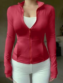 DAZY Women's Casual Sports Cardigan Jacket, Spring - Red - View 4