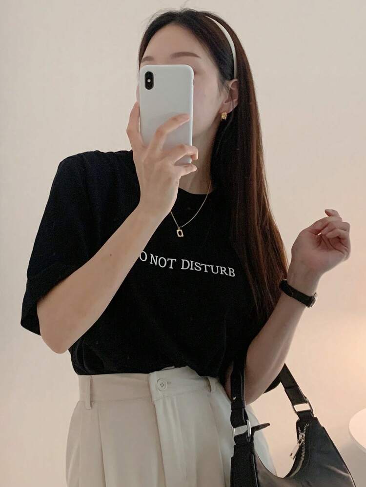 Women's Loose Fit Regular T-Shirt With Letter Print Summer