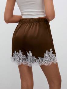ATUI Studio Women's Lace Patchwork Fashionable Versatile Casual Shorts - Brown - View 4