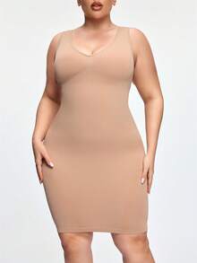 SHAPORA Women's Seamless Slimming Waist Tight Bodycon Dress, Can Be Worn Outerwear Plus Size Shapewear, Basic Shaping Dress, Suitable For Home, Commute, Daily Wear - Apricot - View 5