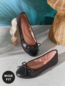 SHUZIA Top Seller Women's Bow Accent CC-Inspired Two-Tone Closed Toe Flat Heel Classic Chocolate Ballet Flats - Versatile, & Comfortable - Coffee Brown - View 6