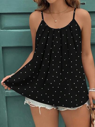 EMERY ROSE Plusstorlek prickigt tryckt casual elegant linne och linne, lämplig för sommarsemester