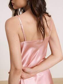 1 件女士优雅纯色舒适睡袍，性感露背睡衣裙，浪漫风格细肩带连衣裙，适合家居穿着，春夏秋冬 - 粉色 - 查看 4