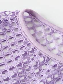 SHEIN Bộ 2 món gồm váy dài cổ tròn màu trơn dáng ôm dành cho bé gái tuổi teen, kiểu dáng thường ngày, kèm áo khoác lưới rộng, thích hợp đi học, phong cách ngọt ngào và cá tính, dạo phố. - Màu tím hoa cà - Xem 11