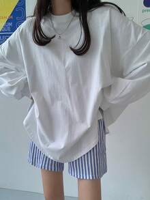 DAZY Women's Solid Color Oversized Long Sleeve T-Shirt, White, Spring/Summer/Autumn - White - View 7