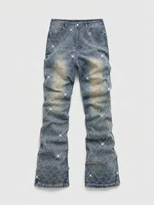 ROMWE MEN Street Life Jeans de pierna acampanada y desgastados de moda casual para hombres - Neblina azul - Ver 1