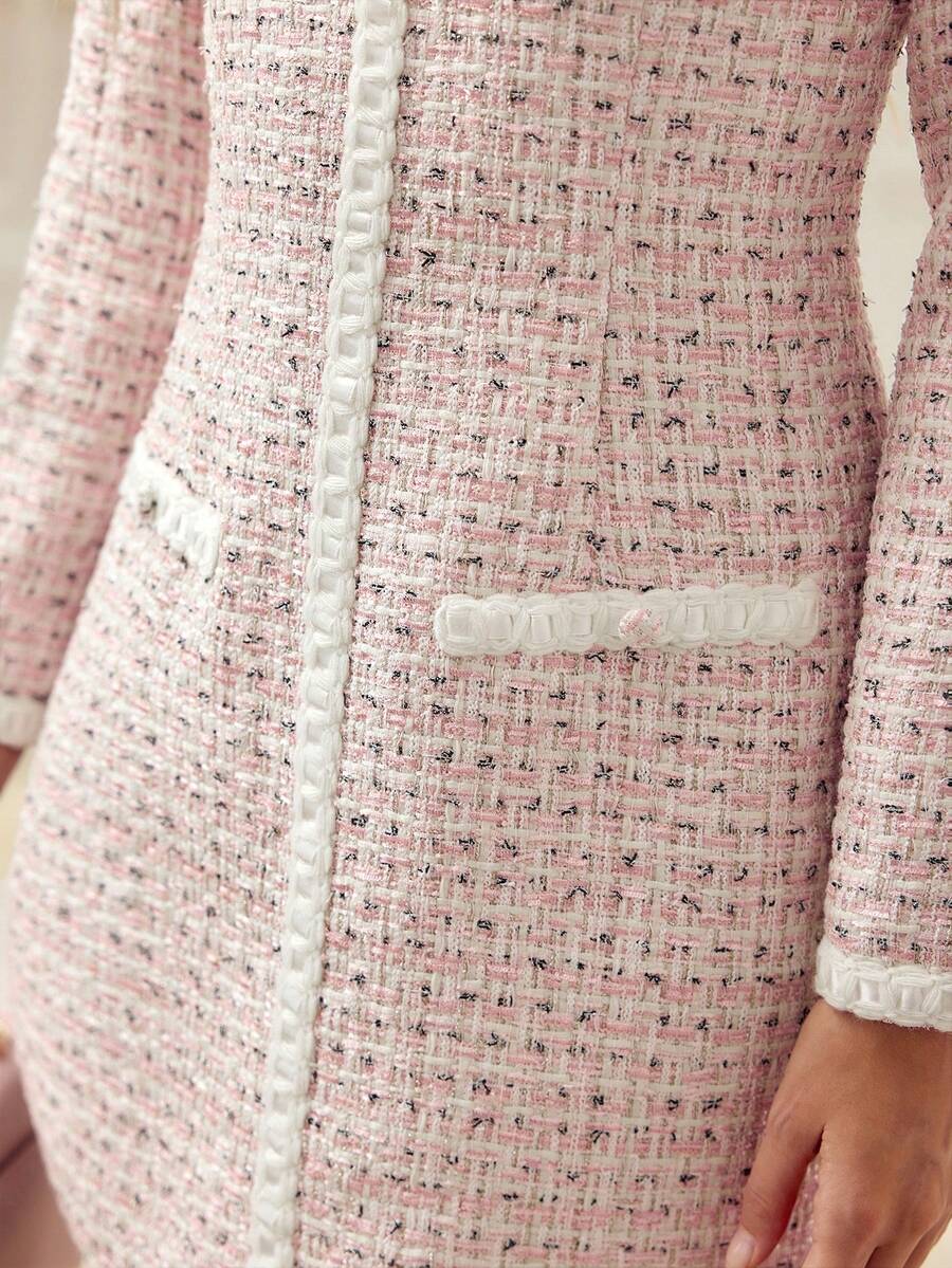 MOTF PREMIUM WOMEN'S ROUND NECK LONG SLEEVE SHORT DRESS, SPRING/SUMMER - Pink - View 2