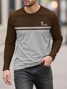 Manfinity Homme 男士字母皇冠印花圆领长袖休闲T恤 - 彩色 - 查看 1