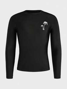 HIMLAND Men's Palm Tree Print Raglan Long Sleeve Rash Guard, Daily Swimwear & Sun Protection - Black - View 3