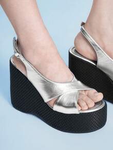 Sugerpunk Women's Thick Sole Sandals, Open Toe Platform Wedge Heels, Fashion Shoes - Silver - View 10