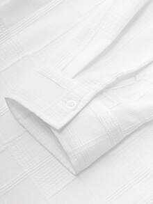 Manfinity Bizformal Men's White Textured Plaid Casual Long Sleeve Shirt - White - View 5