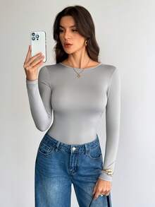 SHEIN Tall Bộ 3 Áo thun tay dài đơn giản, dễ mặc, đa năng cho nữ ngày lễ tình nhân, mùa thu và đông - Đen và trắng - Xem 11