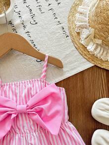 LMoss Kids LMoss  Baby Girl Woven 3D Bow Striped Jumpsuit - Multicolor - View 4