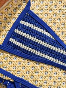 Swim Mod Conjunto de bikini de 2 piezas a rayas para vacaciones en la playa, sexy, para mujer, Primavera/Verano 2026 - Azul - Ver 6