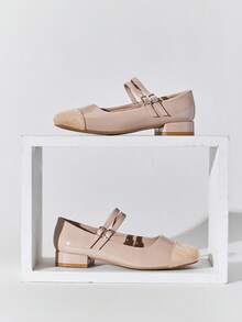 SHUZIA Women's Elegant French Patchwork Mary Jane Pumps - Apricot - View 5