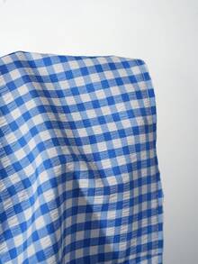 SaltGleam SaltGleam Áo kiểu ren kẻ caro buộc dây gợi cảm, thanh lịch - Màu xanh lam - Xem 4