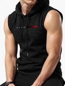 Gym Rark 男士休闲字母图案抽绳连帽背心，夏季 - 黑色 - 查看 4