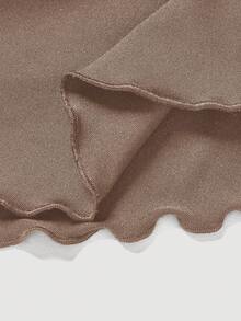 SHEIN MOD 女士简约纯色抽绳腰褶裥半身裙，夏季 - 咖啡棕 - 查看 4