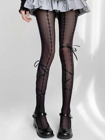 Grunge Punk زوج من جوارب ضيقة بطباعة هيكل عظمي جذاب، جوارب ضيقة شفافة رفيعة جداً بلون أسود أحادي الطراز الأدنى من الحداثة