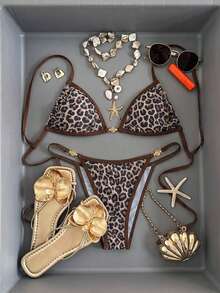 Swim SXY Micro Triangle Side Ruched Bust Metal Strap Sexy Beach Resort Bikini 2 Pieces Swimwear For Women - Brown - View 7
