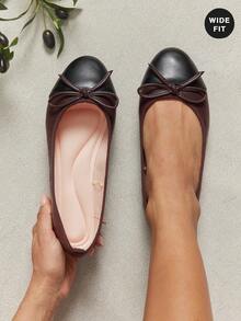 SHUZIA Top Seller Women's Bow Accent CC-Inspired Two-Tone Closed Toe Flat Heel Classic Chocolate Ballet Flats - Versatile, & Comfortable - Coffee Brown - View 3