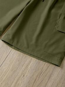 Manfinity Dauomo Men's Plain Drawstring Waist Cargo Pocket Casual Shorts