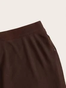 SHEIN EZwear Women's Valentine's Day Heart Print Fish Tail Black Mesh Skirt Slip Skirt Curve Skirt Brown Skirt Sheer Skirt - Chocolate Brown - View 3