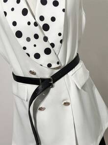 GlowEve 女士夏季通勤休闲波点拼接披肩领双排扣背心