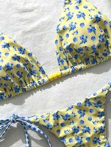 Elavelle Women's Random Print Halter Bikini Set, Spring/Summer - Multicolor - View 6