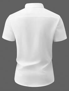 Manfinity Mode Men's White Stand Collar Short Sleeve Single-Breasted Casual Business Shirt - White - View 2