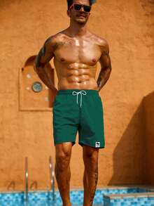 Surfspeed 男士纯色前系带口袋简约短裤，休闲/度假装