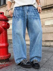 Manfinity EMRG Men's Casual Everyday Washed Slant Pocket Loose Fit Jeans - Light Wash - View 5