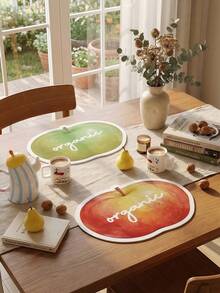 Joivida Thảm lót bàn ăn bằng da PU in hình quả táo theo phong cách màu nước tự nhiên (42x28cm) - Thảm lót bàn chủ đề trái cây màu đỏ và xanh lá cây, chống bám bẩn, món quà ý nghĩa dành cho bạn bè và gia đình, phụ kiện ăn uống trang nhã cho những bữa ăn thân mật và tụ họp gia đình. - Thảm ăn - Xem 1