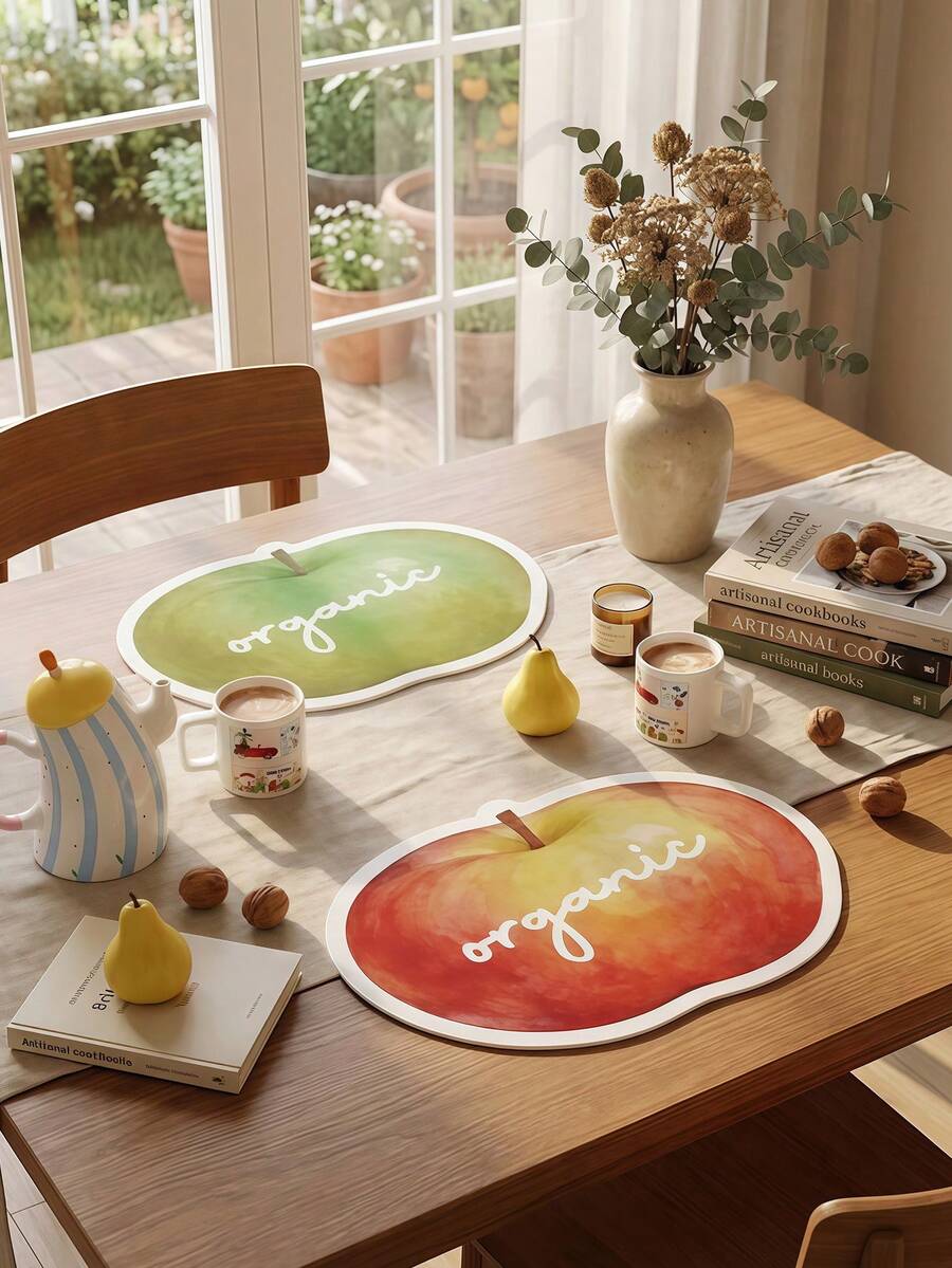 Joivida Thảm lót bàn ăn bằng da PU in hình quả táo theo phong cách màu nước tự nhiên (42x28cm) - Thảm lót bàn chủ đề trái cây màu đỏ và xanh lá cây, chống bám bẩn, món quà ý nghĩa dành cho bạn bè và gia đình, phụ kiện ăn uống trang nhã cho những bữa ăn thân mật và tụ họp gia đình. - Thảm ăn - Xem 1