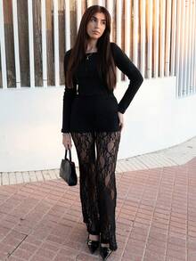 Hitanina 女士纯色长袖修身休闲T恤，带保暖内衬，秋冬季保暖款 - 黑色 - 查看 4