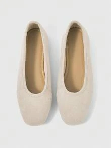 Sleekvia Giày bệt nữ mũi vuông thoải mái, kiểu dáng thường ngày - Màu be - Xem 2