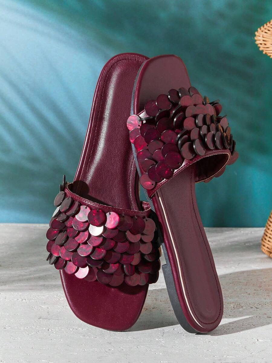 SHUZIA Women's Casual Comfortable Waverly Shell Flat Sandals - Red Violet - View 1