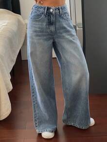 DAZY Women's Regular Waist Loose Straight Leg Casual Jeans Y2k