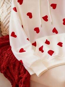 Resyla 女士爱心印花宽松连帽卫衣，情人节、春秋季、秋冬季、日常穿着皆宜。