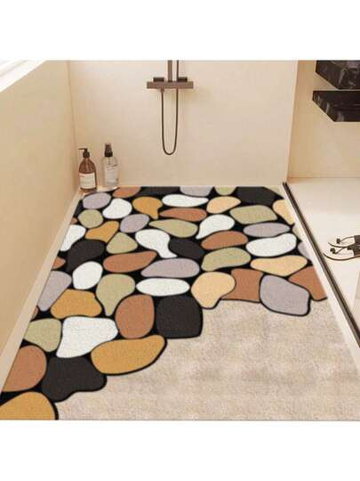 1 件装豪华 PVC 淋浴垫，带排水孔 - 防滑、柔软舒适、速干浴室垫，带丝瓜络按摩功能，防滑底背，长方形，家居浴室装饰，秋季装饰，返校季装饰