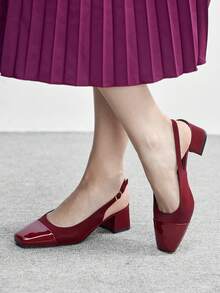 CUCCOO BIZCHIC 女士时尚低跟鞋，经典黑色后跟带设计，适合夏季毕业典礼、舞会、度假等场合，优雅百搭，春季春假、复活节、圣诞节等节日穿着。 - 勃墾地紅 - 查看 5