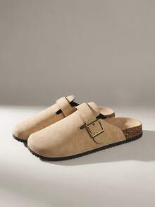 Solecia 女士时尚厚底拖鞋，圆头方扣，配套鞋子 - 卡其色 - 查看 10