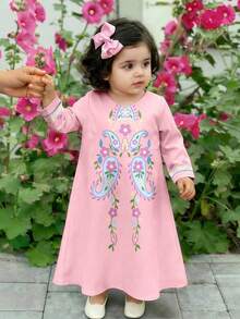 SHEIN 优雅可爱的女婴碎花长袖连衣裙 - 彩色 - 查看 1