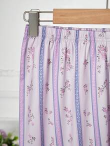 Girls Ditsy Floral Knit Casual Pajama Set With Short Sleeve Top And Long Pants, Fresh Home Wear For Spring/Summer - Multicolor - View 14